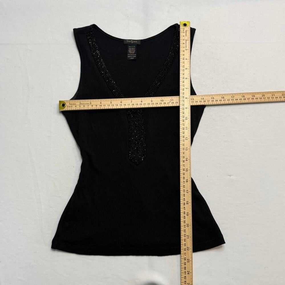 Y2K 2000s Black beaded cotton tank top rhinestone along the neckline size L - Picture 5 of 8
